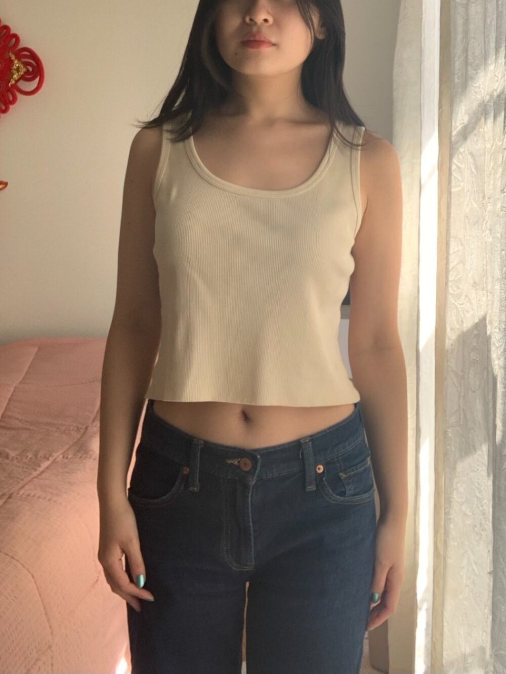 Cropped Cotton Ribbed Tank Top